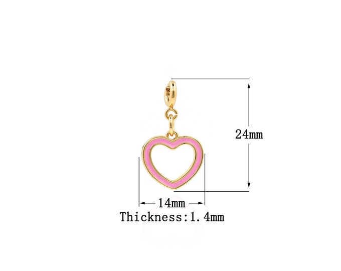 18K Gold Filled Heart pendant,Gold Dainty Heart Charms,Enamel Heart Charm Bracelet Necklace for DIY Jewelry Making Supply