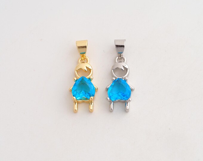 18K Gold Filled Boy Charm,Dainty Character Pendant,CZ Boy Pendant ,DIY Jewelry Supplies,23.5x8.8x5mm