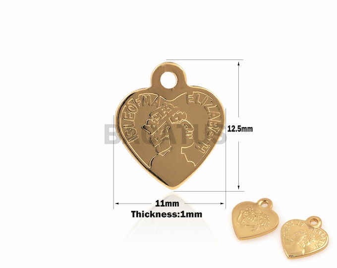 1PCS Love Charm, Suitable For Bracelets, Necklaces, Jewelry Making 18K Gold Filled Elizabethan Pendant, Heart-Shaped Jewelry 9x8x1mm