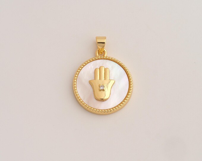 18K Gold Filled Hamsa Hand Charm,Dainty Fritillaria Fatima Pendant,CZ Hamsa Pendant ,DIY Jewelry Supplies,28x20.4x3.8mm