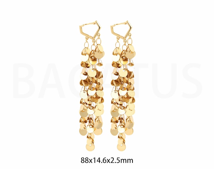 18K Gold Filled Leaf Earrings, Tassel Earrings, Boho Earrings, Statement Earrings, Bar Earrings, Leaf Earrings, Gift for Her,88x14.6x2.5mm