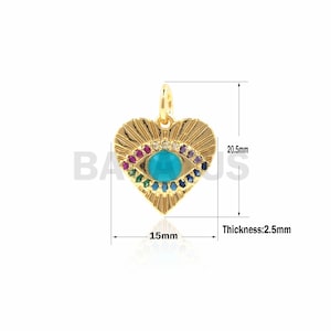 1PCS CZ Heart Shaped Eye Pendant, Heart Charm, Eye Charm, Heart Necklace, Eye Pendant, DIY Jewelry 20.5x15x2.5mm