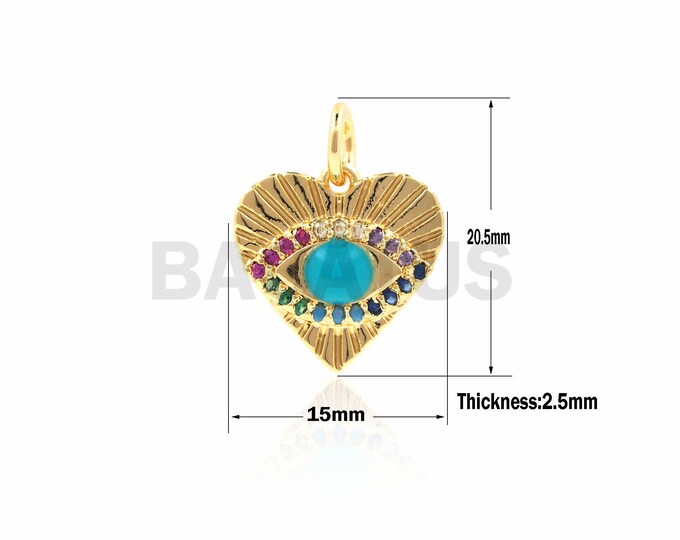 1PCS CZ Heart Shaped Eye Pendant, Heart Charm, Eye Charm, Heart Necklace, Eye Pendant, DIY Jewelry 20.5x15x2.5mm