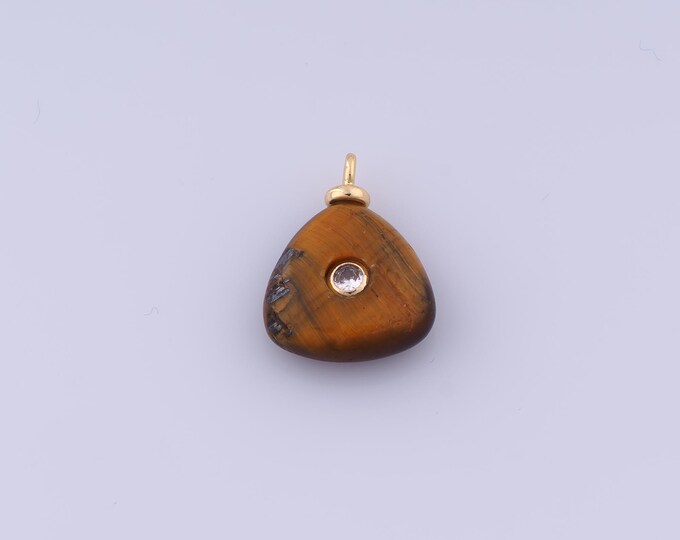 Energy Stone Pendant,18K Gold Filled Natural Stone Necklace,Tiger Stone Pendant, DIY jewelry Making Accessories,20x15.4x5.7mm