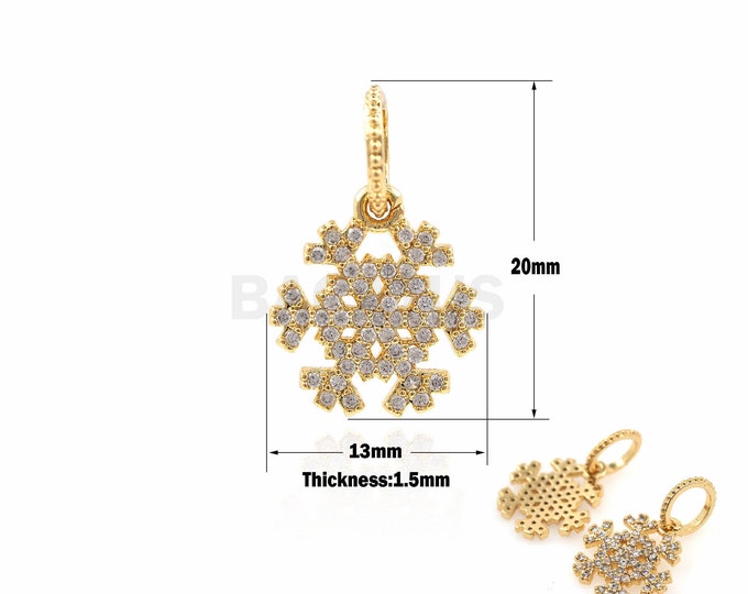 1PCS Micro-Pave Snowflake Pendant, Snowflake Charm, CZ Snowflake Necklace, Snowflake Jewelry 20x13x1.5mm