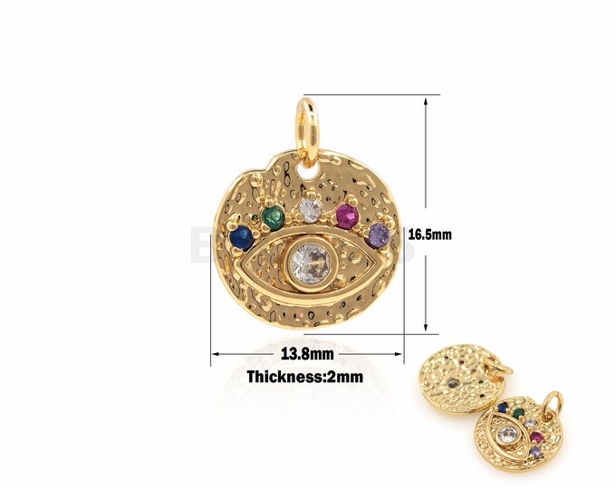 1PCS Color Eye Coin Pendant, Round Eye Necklace, Pave Eye,Eye Charm 16.5×13.8×2mm