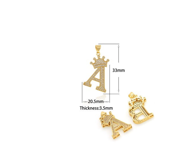 1PCS 18K Gold Initial Pendant Personalized Necklace Lady Crown Capital Necklace Gold Letter Necklace 26 English Necklaces Gold 20.5x33x3.5mm
