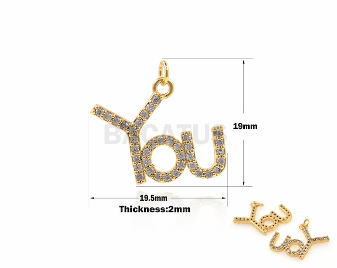 1PCS English Word Pendant You Necklace You Pendant Your Charm 18k Gold Plated English Writing Necklace Cubic Zirconia 19x19.5x2mm