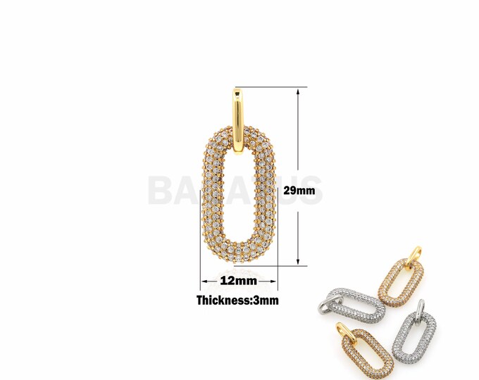 1Pcs Gold Filled CZ Micropavé Oval Pendant Hollow Oval Pendant Necklace Suitable for Bracelet, Necklace, Jewelry Making Supplies 29x12x3mm