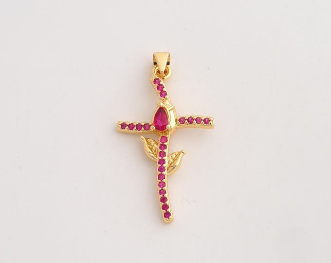 18K Gold Filled Cross Charm,Dainty Religious Pendant,CZ Christian Pendant ,DIY Jewelry Supplies,39x20.2x5mm