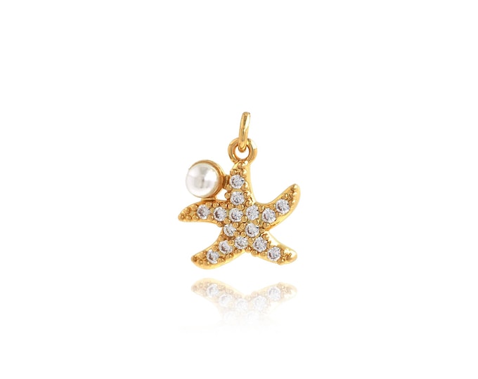Starfish Pendant,18K Gold Filled Starfish Necklace, Micropavé CZ Starfish Pendant, DIY jewelry Making Accessories,15.8x12.2x2.5mm