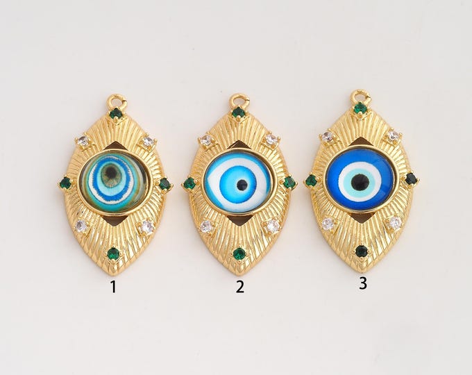 18K Gold Filled Evil Eye Charm,Dainty Enamel Devil Eye Pendant,CZ Eye Pendant ,DIY Jewelry Supplies,36.5x21x7.3mm