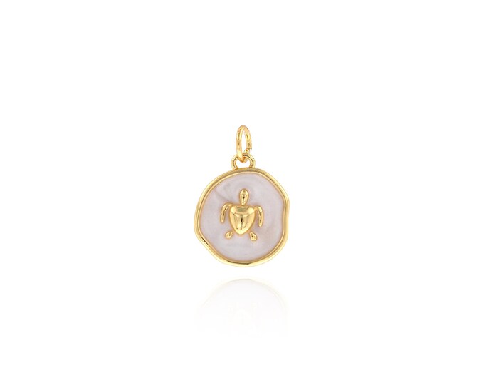 Round Turtle Charms,18K Gold Filled Turtle Pendant,Enamel Charms,DIY Jewelry Supplies,18.5x12.5x3mm