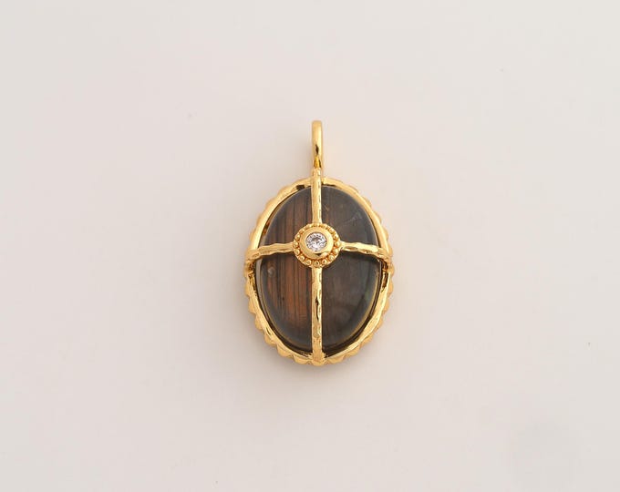 18K Gold Filled Natural Stone Charm,Dainty Energy Stone Pendant,Oval Stone Pendant ,DIY Jewelry Supplies,27.2x15.7x9.6mm