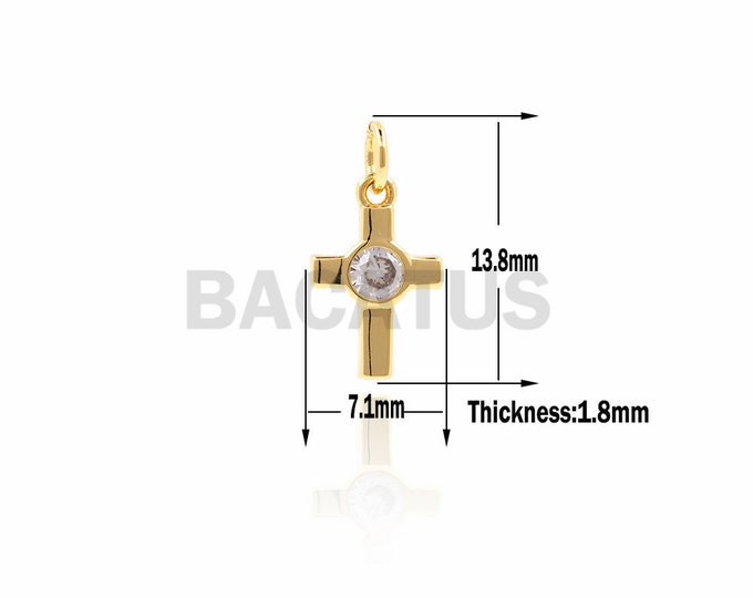 1pcs Tiny Cross Necklace,CZ Cross Pendant,Brass Nickel-Free Religious Jewelry 13.8x7.1x1.8mm