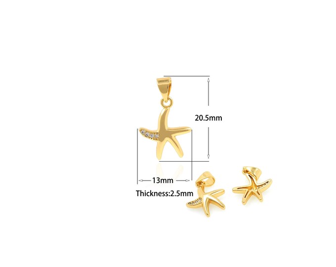 1pcs Crystal Starfish Pendant Gold Starfish Pendant Golden Starfish Pendant Sparkling Zircon Starfish Beach Jewelry Star Charm 13x20.5x2.5mm