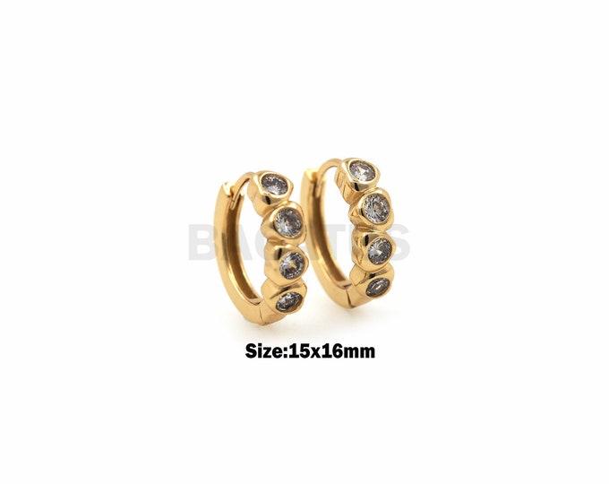 1Pair White zircon earrings earrings shiny single row cubic zircon hoop earrings CZ charm ladies fashion punk style earrings 15x16mm