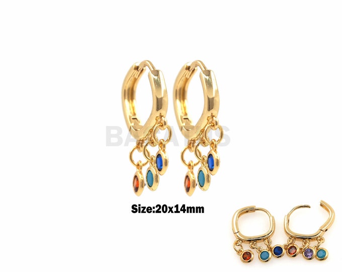 1Pair Square Colorful Zircon Earrings Zircon Gold Hoop Earrings Colorful Earrings Gold Buckle Exquisite Jewelry 20x14mm