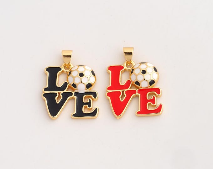 18K Gold Filled LOVE Football Charm,Dainty Enamel Letter Pendant,LVOE Soccer Pendant ,DIY Jewelry Supplies,24x18.5x4mm