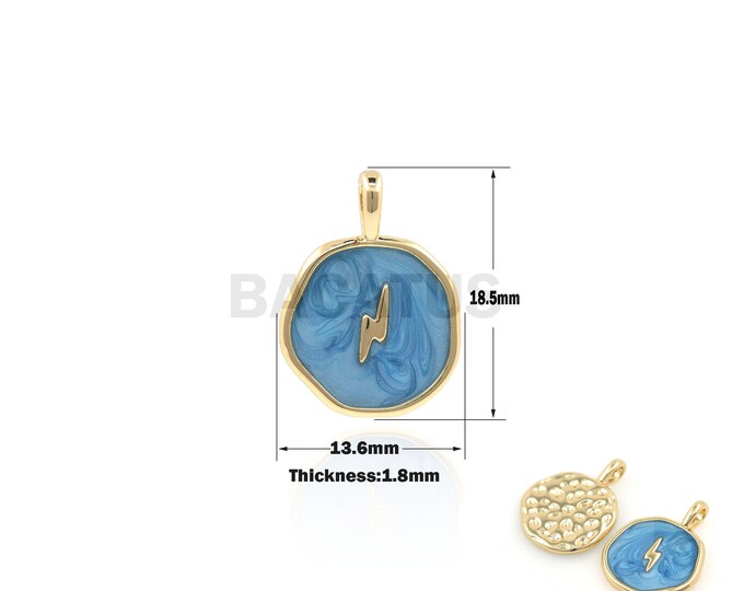 1PCS 18K Mini Lightning Gold Charm, Disc Dripping Charm, Round Charm, Suitable for Bracelet, Necklace, Jewelry Products 18.5x13.6x1.8mm