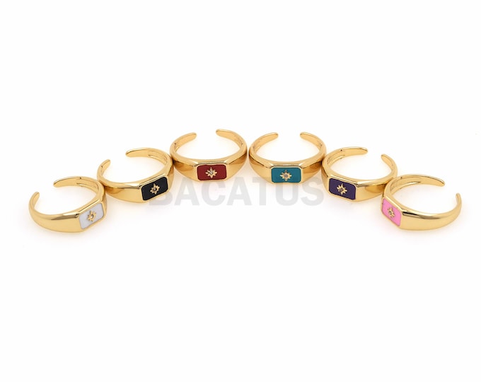 18K Gold Filled Enamel Square Flower Ring, Micro-pavé CZ Ring, Sun Ring, Daily Ring, Fashion Ring, Adjustment Ring