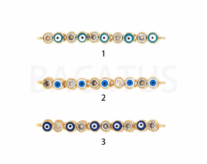 Bar Connectors, Enamel Connectors, 18K Gold Filled Eye Connectors, Micropavé CZ Enamel Charms, DIY Jewelry Supplies, 4x45x3.2mm