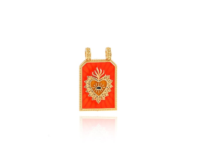 18K Gold Filled Devil Eye Pendant,Heart Charms,Enamel Charm Square Charms,DIY Jewelry Making Supply,29x17.5x2mm