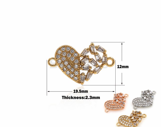 1PCS Suitable for Necklace, Bracelet, Jewelry Joint, Love Connector, Connector Charm, DIY Jewelry Making, Cubic Zirconia 12x19.5x2.3mm