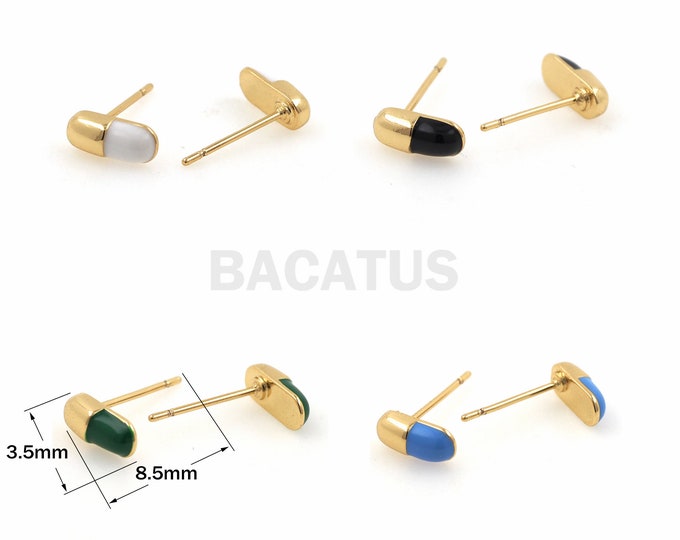 1Pair Mini Oval Stud Earrings 18K Gold Plated Enamel Oval Stud Earrings Geometric Stud Earrings with Ear Pins Enamel Charm 8.5x3.5mm