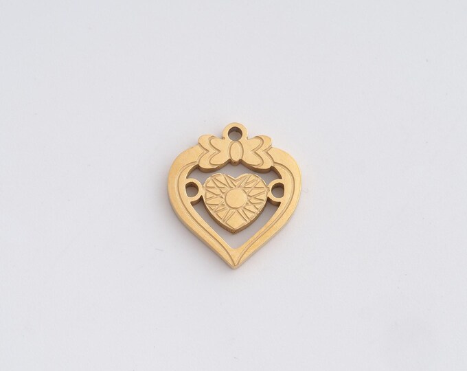 Stainless Steel Heart Pendant,Love Charms,Heart Charm Bracelet Necklace for DIY Jewelry Making Supply,16.2x14.5x1.6mm