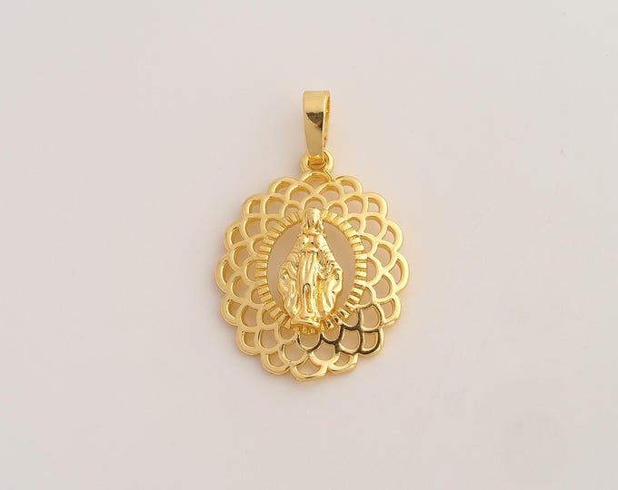 18K Gold Filled Virgin Mary Charm,Dainty Religious Pendant,Catholic Pendant ,DIY Jewelry Supplies,32.4x20.3x3.2mm