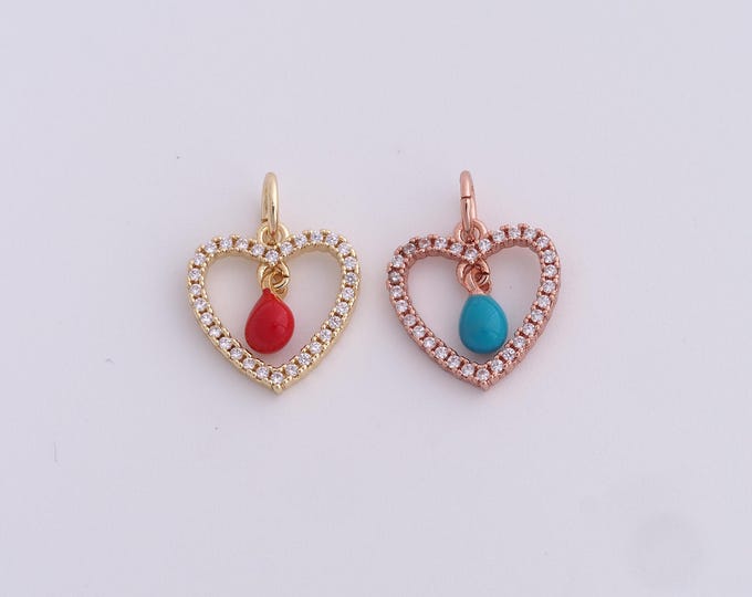 18K Gold Filled Enamel Charm, Love Necklace, Micropavé CZ Heart Charm, Enamel Heart Pendant, DIY Jewelry Supplies, 16.2x12x3mm