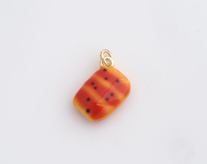 Enamel Bread Charms,18K Gold Filled Breakfast Pendant,Food Charms,DIY Jewelry Supplies,21.5x13.4x5.7mm