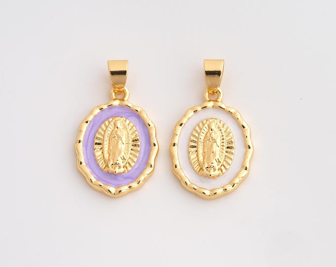 18K Gold Filled Virgin Mary Charm,Dainty Enamel Religious Pendant,Catholic Pendant ,DIY Jewelry Supplies,28.4x16.5x3mm