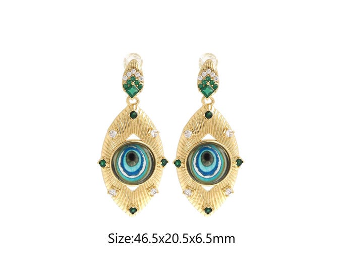 18K Gold Filled Dainty Earrings, Large Disc Earrings, Dangle Earrings,Eye Earrings,Eye Charm, Round Earrings