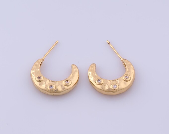 Gold Dainty Stud Earring,18K Gold Filled Open Stud Earrings,CZ Thick Gold Stud Earrings,Gift for Her,20.7x5mm