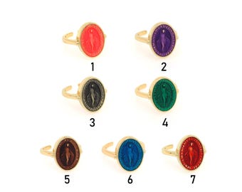 1 pièces, bague réglable en or 18 carats, bague vierge, bague religieuse, breloque en émail, bague catholique, bague Vierge Marie