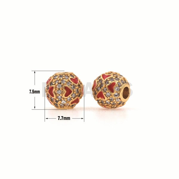 1PCS Micro-Pave Émail Rond Spacer Perles, Perles rondes CZ, Perles spacer rondes, Heart Beads Charm approprié pour les bijoux faire 7,7×7,5 mm