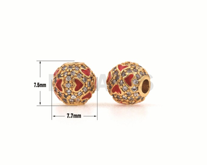 1PCS Micro-Pave Enamel Round Spacer Beads, CZ Round Beads, Round Spacer Beads, Heart Beads Charm Suitable For Jewelry Making 7.7×7.5mm