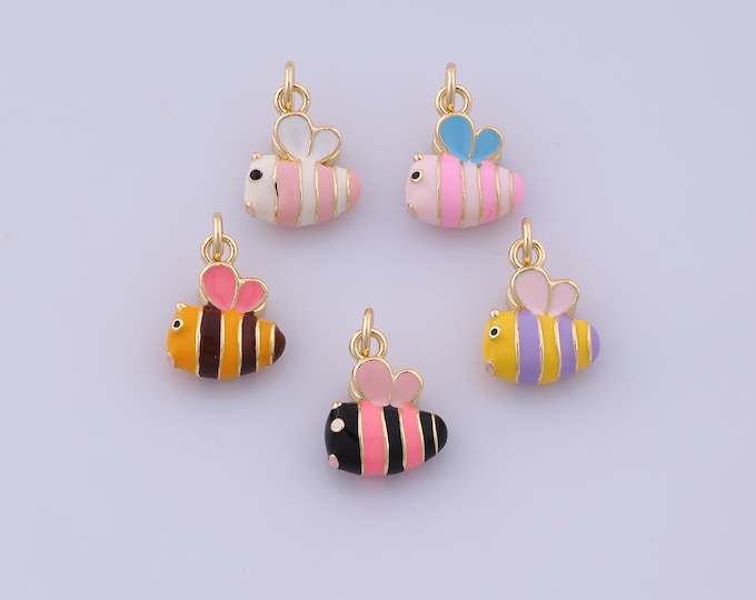 Bee Pendant,18K Gold Filled Insect Necklace, Enamel Bee Pendant, DIY jewelry Making Accessories,17x11x5.8mm