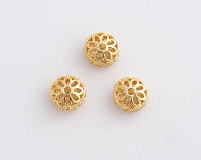1 pcs 18K Gold Filled Round beads,Flat Beads,Large Hole Beads,DIY Bracelet Necklace Earrings Jewelry Making,8x4.6mm