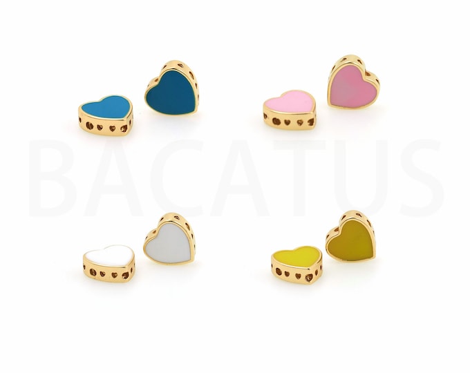 18K Gold Filled Heart Beads,Gold Enamel Heart Beads,Dainty Beads,Spacer Beads, DIY Gold Jewelry Making
