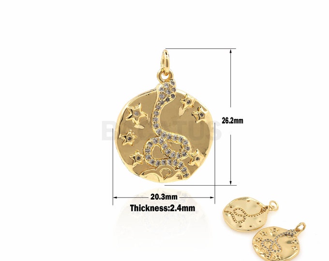 1PCS Round Snake Pendant，Gold Snake Medallion，Snake Necklace For Jewerly Making 26.2x20.3x2.4mm