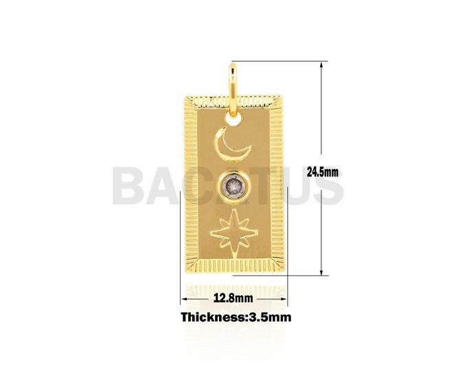 1PCS  Medallion North Star Pendant, Golden Rectangular Moon Pendant, Suitable For Jewelry Making 24.5×12.8×3.5mm