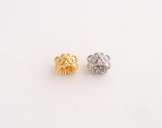5 pcs Gold CZ Flower Tube Beads,18K Gold Filld Large Hole Beads,for DIY Jewelry Making Supplies,8.5x2mm Hole 4.2mm
