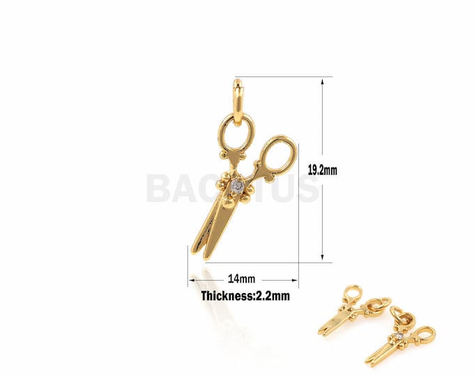 1PCS CZ Scissor Pendant, Scissors Charm, Gift for Beautician, Necklace for Hairstylist, DIY Jewelry Making Accessories 19.2x12x2.2mm