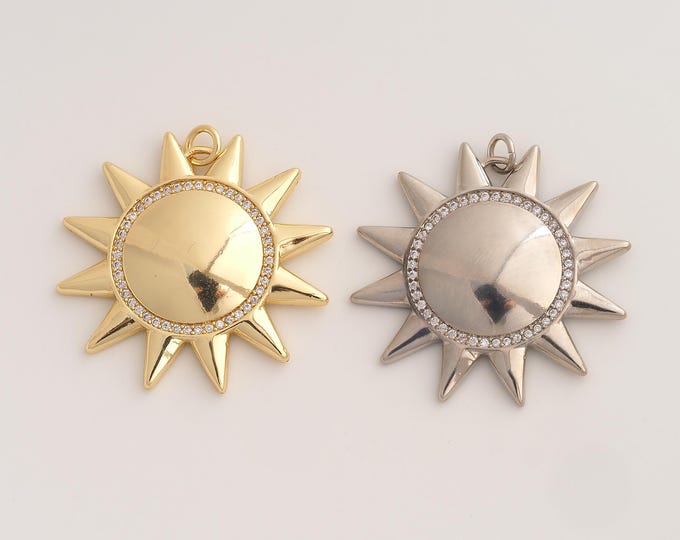 18K Gold Filled Sun Charm,Dainty Celestial Pendant,CZ Sunburst Pendant ,DIY Jewelry Supplies,33.8x33x4.4mm