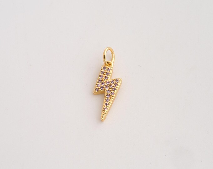 18K Gold Filled Lightning Charm,Dainty Lightning Pendant,CZ Lightning Pendant ,DIY Jewelry Supplies,20.2x7.4x2.3mm