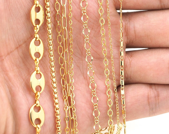 18K brass gold plated welding chain, DIY welding chain, discovery chain, semi-finished necklace and bracelet making supplies 1meter