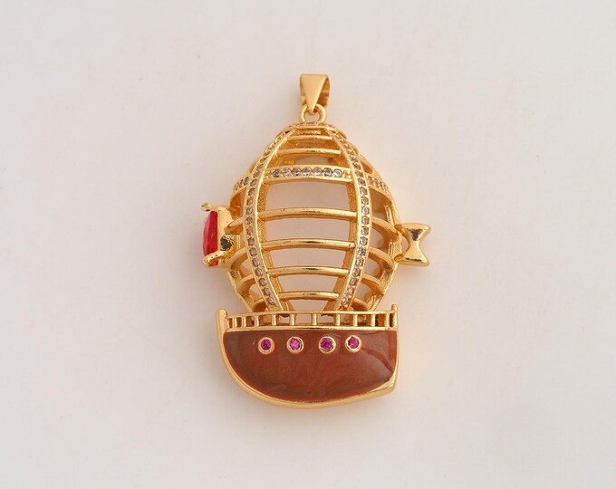 18K Gold Filled Airship Charm,Dainty Enamel Airship Pendant,CZ Airship Pendant ,DIY Jewelry Supplies,42.3x27.5x13.7mm